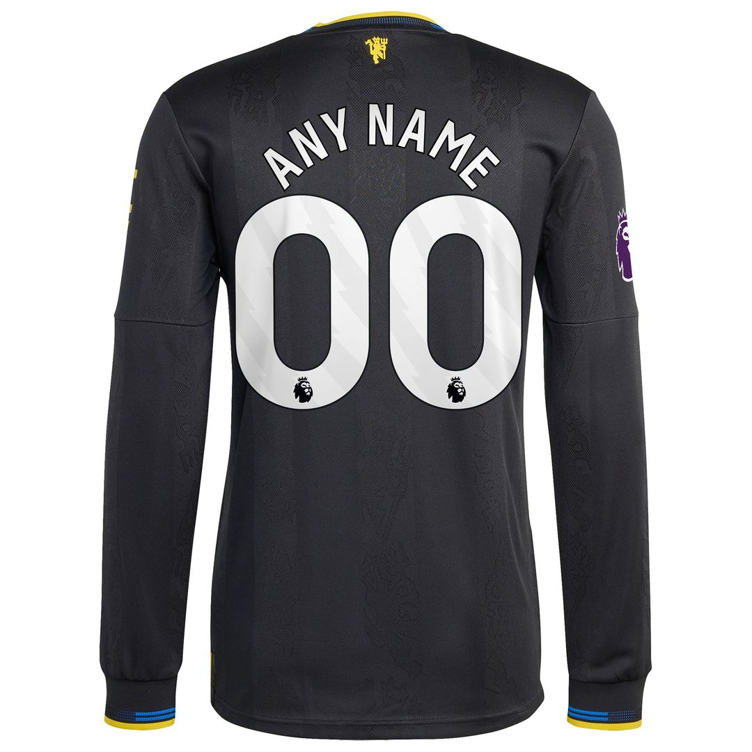 Manchester United adidas 2025/26 Third Authentic Long Sleeve Custom Jersey - Black