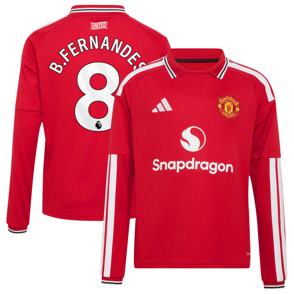 Bruno Fernandes Manchester United adidas Youth 2026/27 Home Replica Long Sleeve Jersey - Red