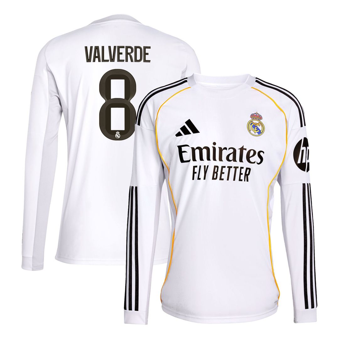 Federico Valverde Real Madrid adidas 2025/26 Home Replica Long Sleeve Jersey - White