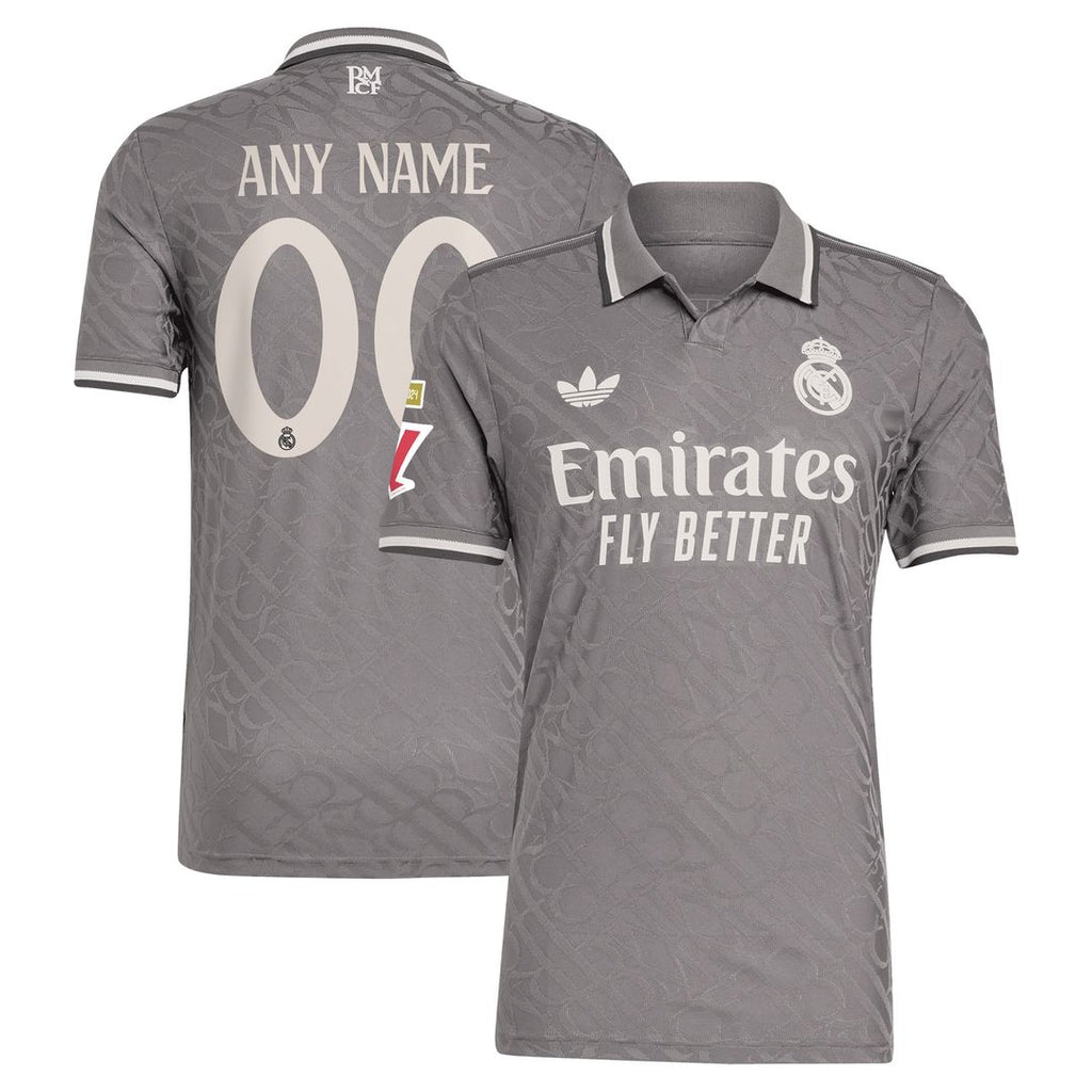 Real Madrid adidas Originals 2024/25 Third Authentic Custom Jersey - Charcoal