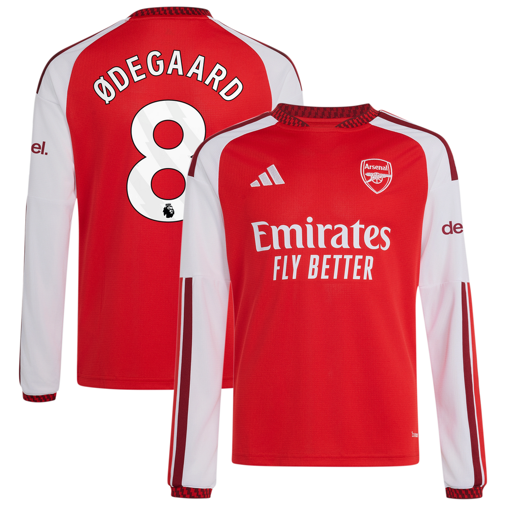 Martin Ødegaard Arsenal adidas Youth 2026/27 Home Replica Long Sleeve Jersey - Red