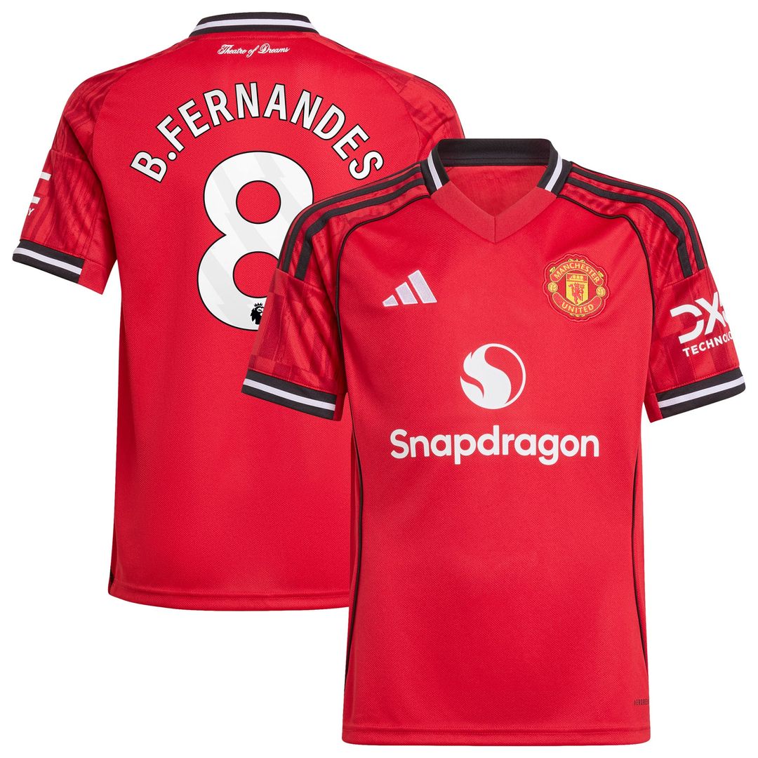 Bruno Fernandes Manchester United adidas Youth 2025/26 Away Replica Player Jersey - White