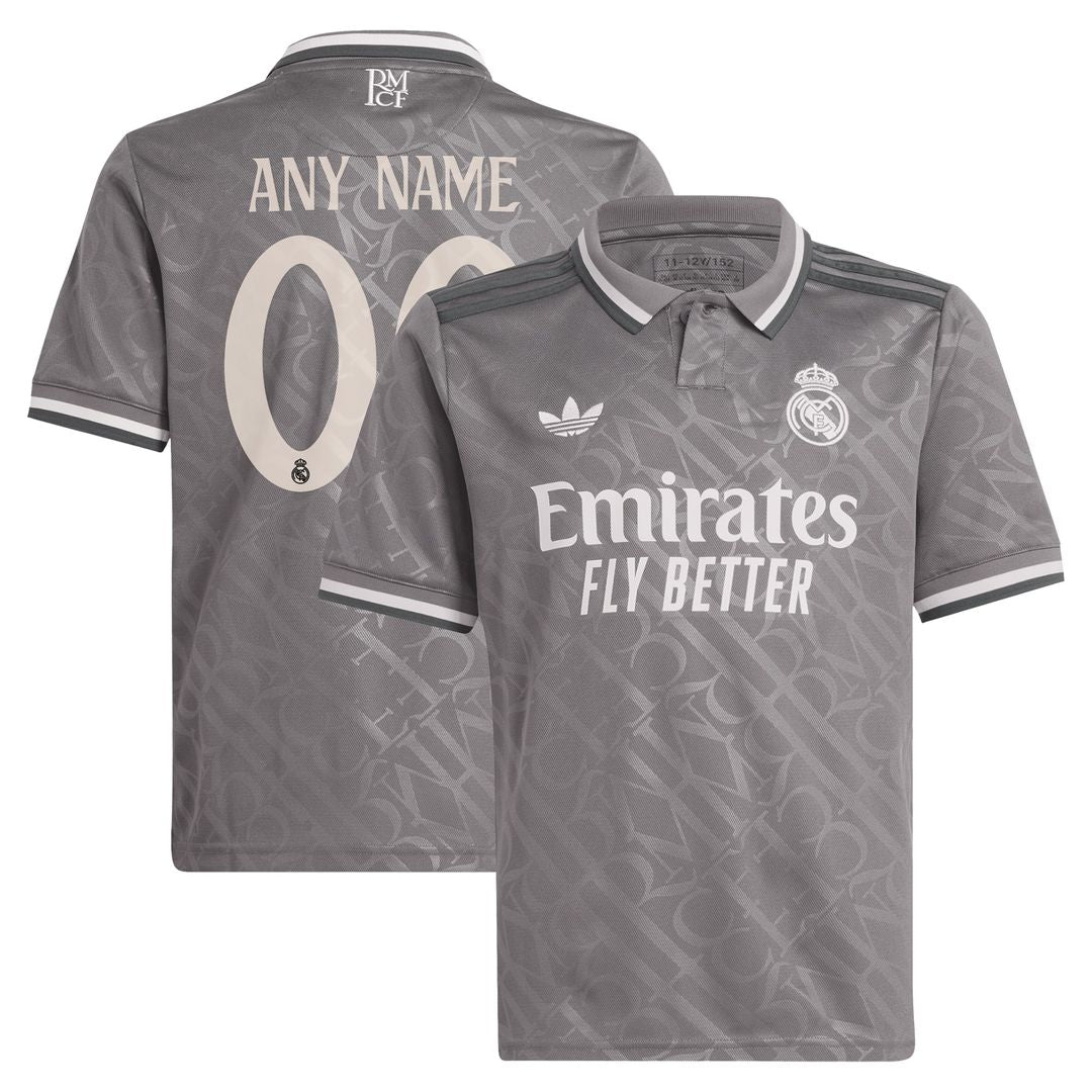 Real Madrid adidas Originals Youth 2024/25 Third Replica Custom Jersey - Charcoal