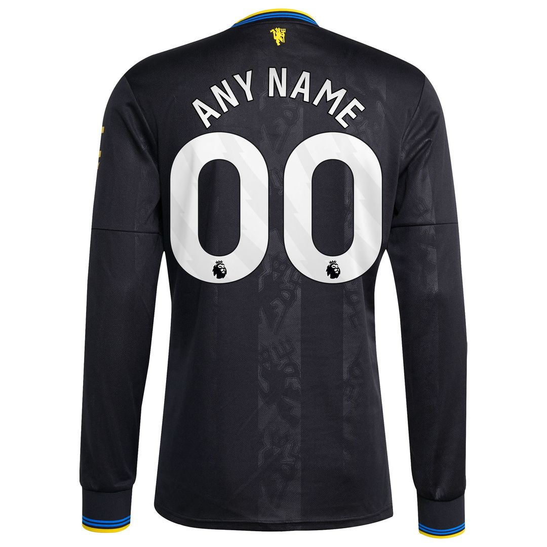 Manchester United adidas 2025/26 Third Replica Long Sleeve Custom Jersey - Black