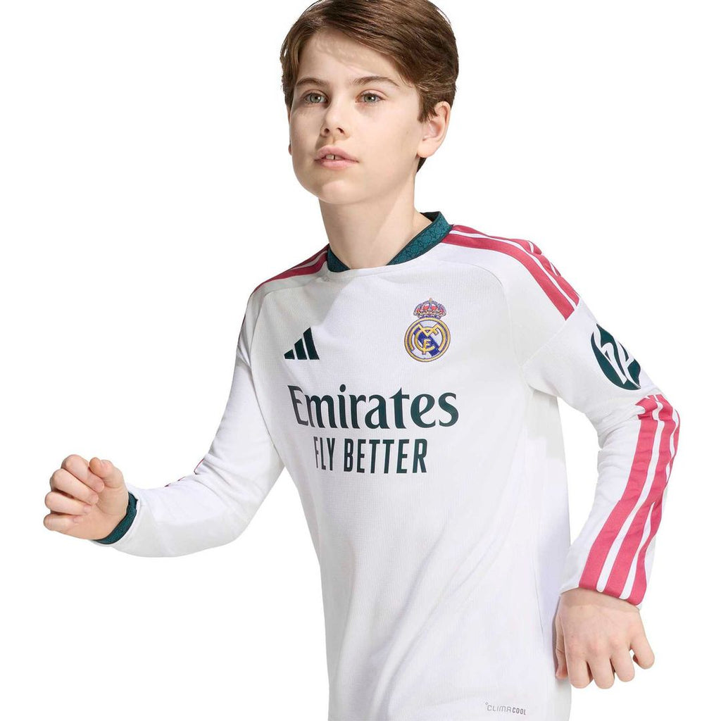 Real Madrid adidas Youth 2026/27 Home Replica Long Sleeve Jersey - White