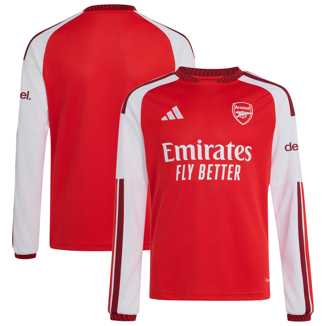 Arsenal adidas Youth 2026/27 Home Replica Long Sleeve Jersey - Red
